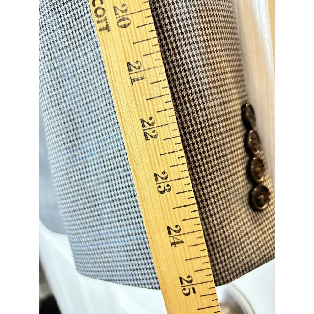 Chaps Men's 46R Windowpane Sport‎ Coat Blazer Jacket Gray Blue Business Classic